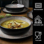 VIDA 12-Piece Porcelain Dinnerware Plate Set for 4 | Includes 4 Dinner Plates, 4 Dessert Plates, 4 Bowls | Modern Beige Ceramic Tableware, Stoneware Look, Microwave & Dishwasher Safe Dishes