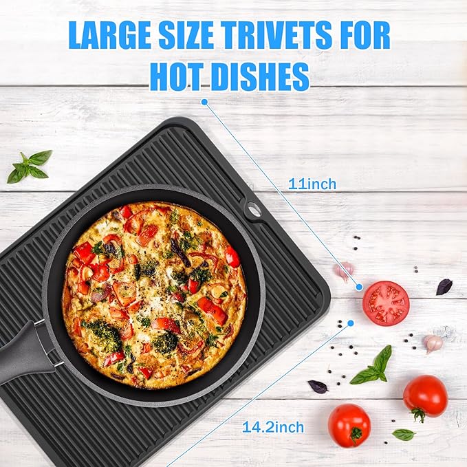 Silicone Trivet Mat Extra Large Heat Resistant Non-Slip Pot Holder Multi Purpose Kitchen Hot Pad for Hot Dish Mat Utensil Drying Rack 14.2"×11 "
