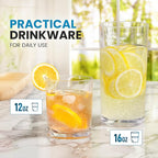 Zulay Kitchen Acrylic Plastic Glasses Drinkware - 8 Piece Unbreakable Drinking Glasses - BPA-Free, Reusable Plastic Tumblers for Home & Outdoors - Stackable, Lead-Free & Dishwasher Safe - (12&16oz)