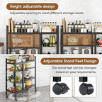 Kitchen Storage Bakers Rack with Wheels - Adjustable 4-Tier Microwave Stand with Storage Shelves, Kitchen Rack with 3 Wire Baskets,Microwave Stand, Metal Kitchen Cart for Pantry, (Black)