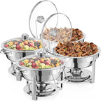4 Packs Chafing Dish Buffet Set,8QT Round Glass Cover Stainless Steel Buffet Servers and Warmers, Thick Stand Frame Catering Chafe with Mirror Covers,Food Warmer for Party, Weddings,Picnic