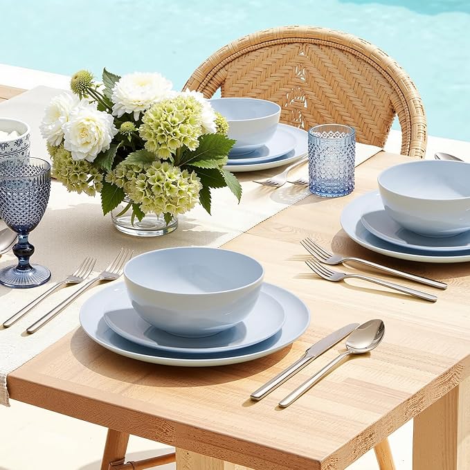 KINGSTONE Bone China Dinnerware Sets, 18-Piece Dinnerware Set for 6, Lightweight Durable, Dishwasher Safe, Tableware for Daily Use with Elegant Design, Blue