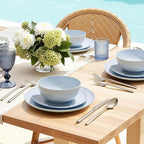 KINGSTONE Bone China Dinnerware Sets, 12-Piece Dinnerware Set for 4, Lightweight Durable, Dishwasher Safe, Tableware for Daily Use with Elegant Design, Blue