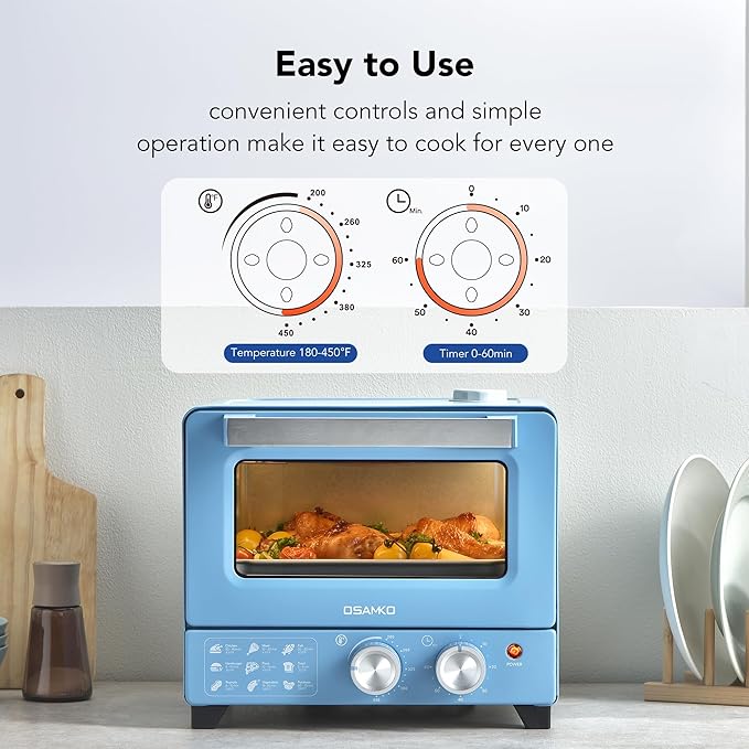 12.7 QT 6-in-1 Air Fryer Toaster Oven with Steam Infusion, Compact, Fast Preheat, Air Fry, Bake, Roast, Broil, Reheat & Steam, Perfect for Small Contertop, Blue