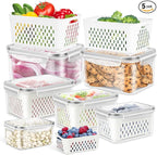 6 Pack Fruit Storage Containers for Fridge, Produce Saver Vegetable Container with Drain Colanders - Refrigerator Organizer for Lettuce Keepers Berry Container