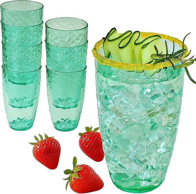 Kate Aspen Hammered Teal Plastic Drinking Glasses Set of 8, 23 oz, Acrylic Glasses Drinkware, Tumblers & Water Glasses for Patio, Iced Tea, Smoothies, BPA-Free Plastic Cups Reusable