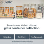 Crutello Glass Meal Prep Containers with Bamboo Lids, 4 Pack - Airtight Clear Food Storage Canisters for Kitchen Organization - A Family-Owned American Brand