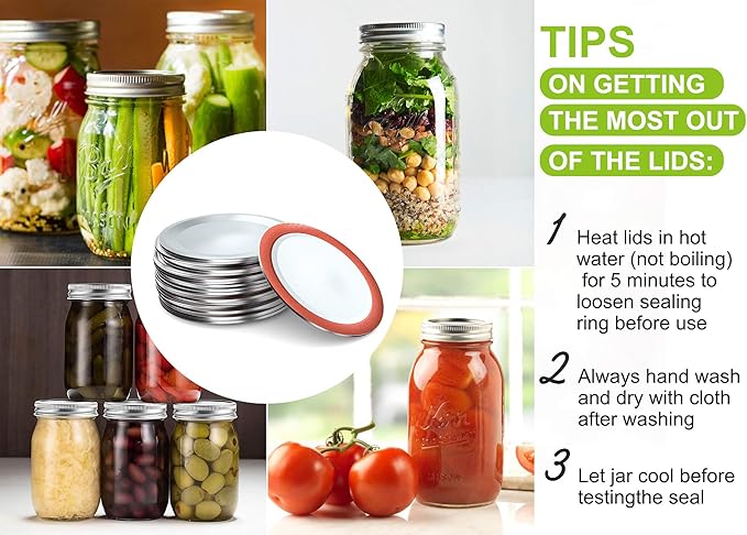 Mason Jar Lids Regular Mouth Canning Lid for Ball, Kerr Jars - 24-Count Split-Type with Leak proof & Airtight Seal Features, Metal - Food Grade Material, Silver/70 MM