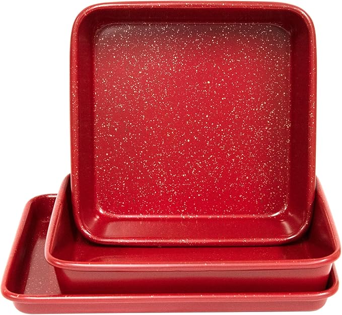 casaWare 3pc Ultimate Series Commercial Weight Toaster Oven Bakeware Set (Red Granite)