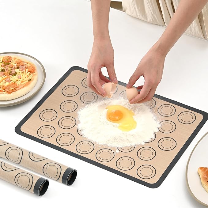 2-Pack Baking Mat with Circles – Silicone Macaron & Cookie Sheet Liners, Non-Stick BPA-Free Reusable Silicone Mats for Half Sheet Pans (16.54" x 11.62"), for Precision Baking & Candy
