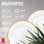 Red Co. Set of 4 Enamelware Metal Classic 10" Round Dinner Plate, Solid White/Orange Rim