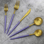 Gugrida 5-Piece Matte Gold Silverware Set, 18/10 Stainless Steel Satin Finish Flatware, Kitchen Utensil Set, Dishwasher Safe