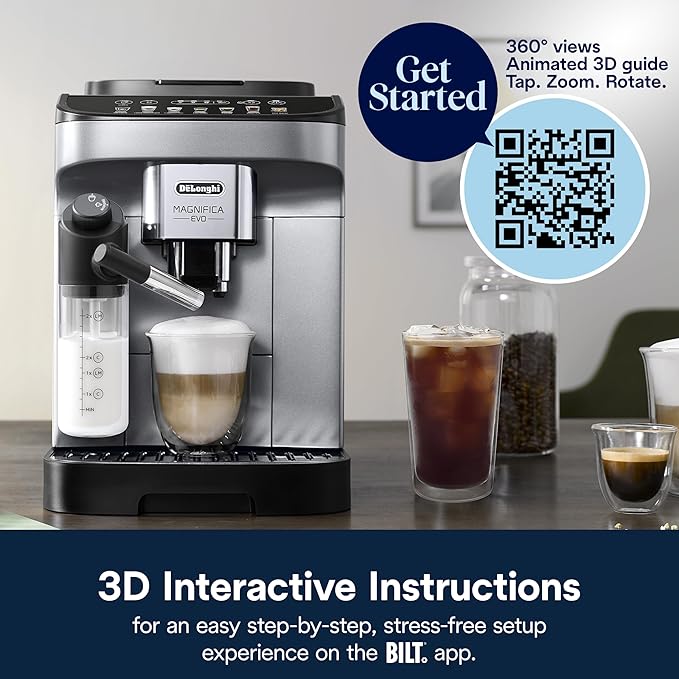 De'Longhi Magnifica Evo Automatic Espresso & Coffee Machine with Auto Milk Frother, Built-in Grinder & Auto-Clean Function - For Latte, Cappuccino, Americano, Iced Coffee, ECAM29084SB , Silver