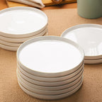 Brew To A Tea White Dessert Plates, Set of 12, 8" Round, Classic Style, Porcelain Construction, Dessert Plates