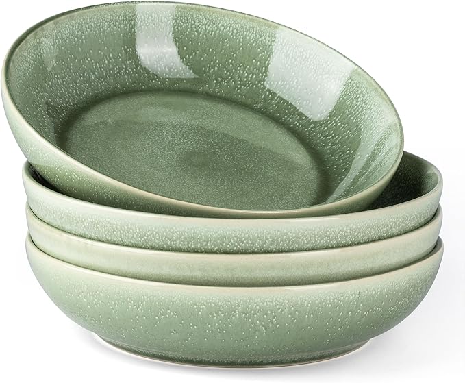 AmorArc 8.5'' Large Ceramic Pasta Bowls Set, 36oz Stoneware Bowls Set of 4 for Kitchen, Reavtive Glaze Bowls-Microwave,Dishwasher Safe for Pasta,Salad,Oatmeal-Olive Green