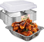 YLT WAX 9x13 Aluminum Pans with Lids, 20 Pack Disposable Foil Pan with Clear Lid, Half Size Deep Extra Heavy Duty Food Containers for Baking, Cooking, Roasting, Heating or Steam Table