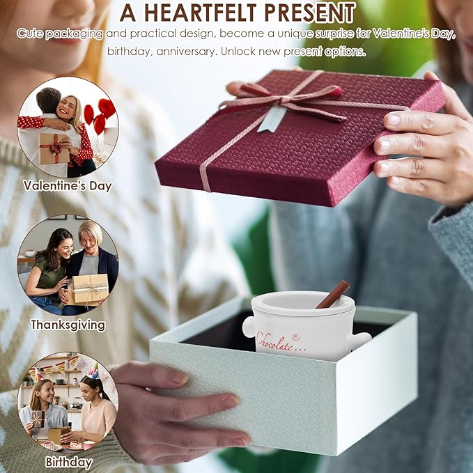 Chocolate Fondue Mug with Fork, 280ml Ceramic Chocolate Fondue Cup Set, Chocolate Melting Mug, Great for Cheese, Butter - Date Nights, Birthdays, Anniversary, Weddings (White)