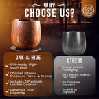 Oak & Hide Charred Oak Whiskey Glasses Wooden Set of 2 with 2 Premium Leather Coasters – Perfect Birthday, Anniversary, Bachelor, or Father’s Day Gift for Men