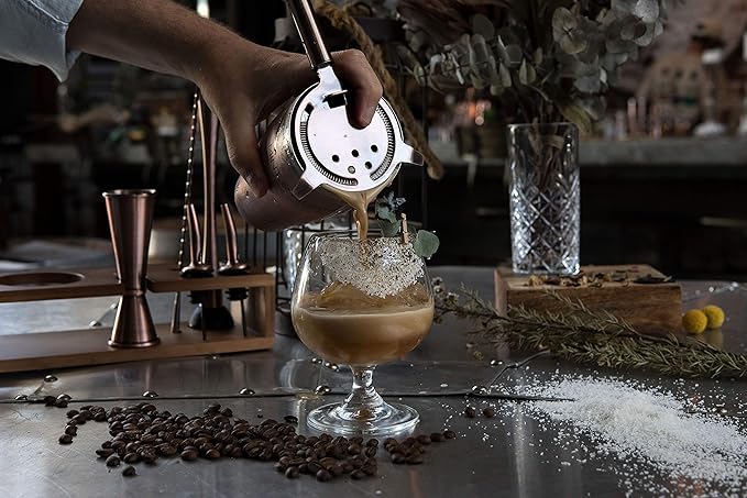 Mint & Mortar Cocktail Shaker Set, 7-Piece Bartender Kit with Stand, 24oz Martini Shaker Bottle Stainless Steel Bar Tools, Home Bar Accessories Drink Mixer, Barware Gift Set - Brushed Copper