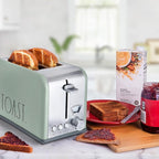 Rae Dunn Toaster, Stainless Steel 2 Slice Square Toaster, Wide Slot with 5 Browning Levels, with Bagel, Defrost and Cancel Options (Sage)