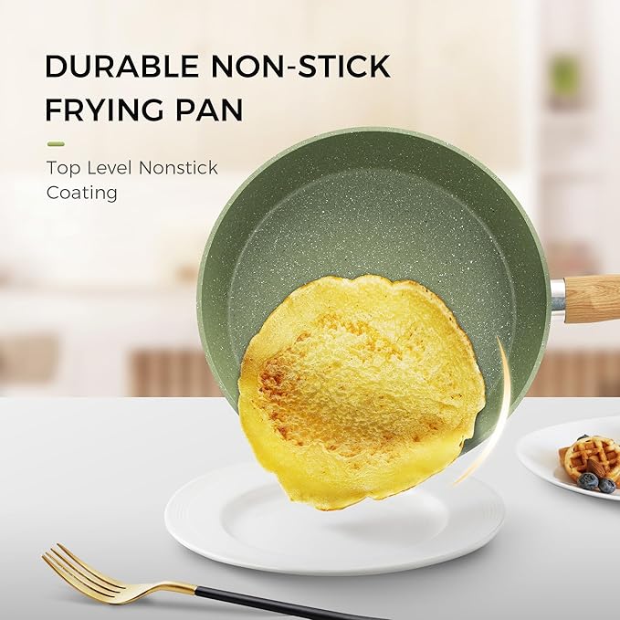 MAISON ARTS 17 Piece Green Pots and Pans Set Non Stick Granite, Non Toxic Induction Kitchen Cookware Sets, Pan and Pot Sets for Cooking Nonstick