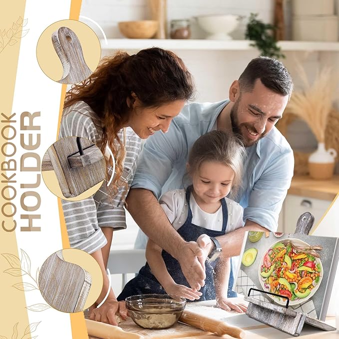 Wood Cookbook Stand Cookbook Holder: Kitchen Adjustable Cookbook Holder Recipe Stand for Counter Gray