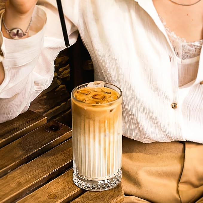 Highball Glasses Set of 6-15 oz Tall Glasses Drinking Set - Elegant Glassware Drinking Glasses for Water, Ice Coffee, Cocktail, Cold Beverage