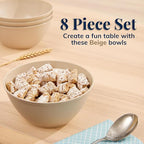 US Acrylic Wheat Straw Unbreakable 28 oz. Stackable Cereal Bowls for Snacks & Ice Cream in Beige Colors (Set of 8) 6-inch Reusable, BPA-Free, Dishwasher Safe Dinnerware, Made in USA