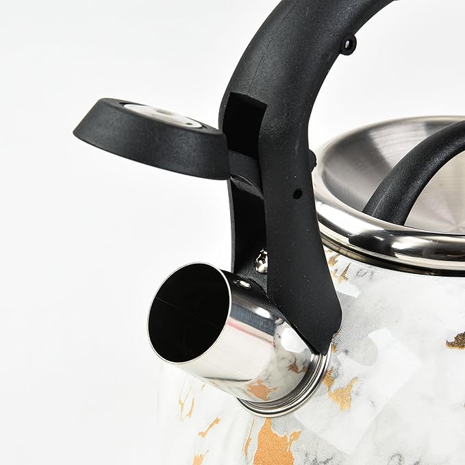 Whistling Stovetop Tea Kettle,Food Grade Stainless Steel, Cool Touch Ergonomic Handle, Fast Boil, for Gas, Electric, and Glass Ranges - 3L