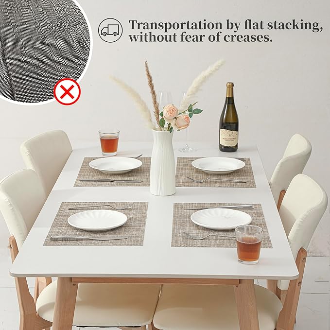 Leetaltree Linen Yellow Placemats Set of 6 - Heat Resistant Non-Slip Place mats for Dining Table, Washable Durable PVC Vinyl Woven Table Mats（Linen Yellow, 6）