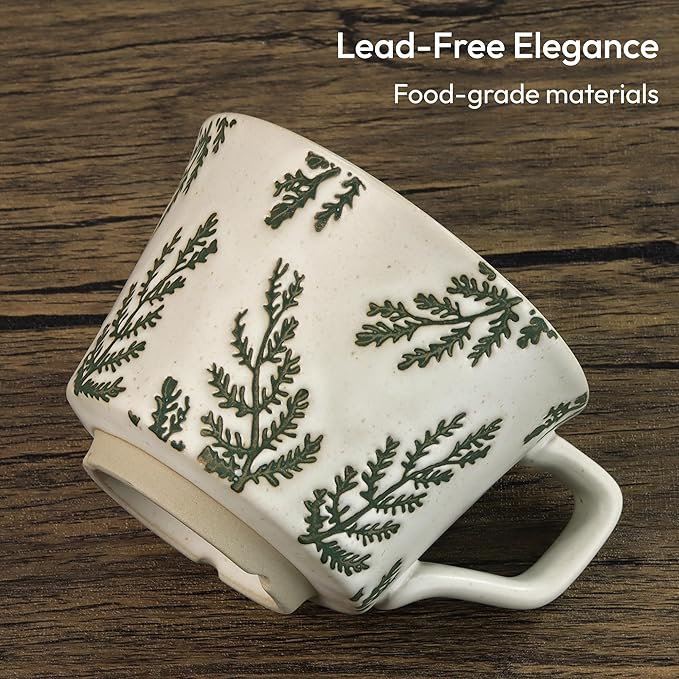 Ceramic Coffee Mug, 12 oz Novelty Unique Teacup with Handle, Stoneware Cup for Tea Mocha Latte Cappuccino Espresso (Leaf)