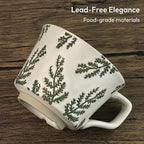 Ceramic Coffee Mug, 12 oz Novelty Unique Teacup with Handle, Stoneware Cup for Tea Mocha Latte Cappuccino Espresso (Set of 2, Ivy and Leaf)