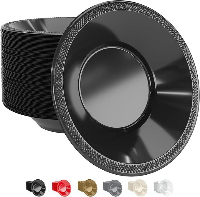 Party Solids 12 Oz Black Plastic Bowls Disposable Bowls for Hot Food Soup 50 Pcs - For Soup, Salad, Cereal, Desserts & Party Supplies