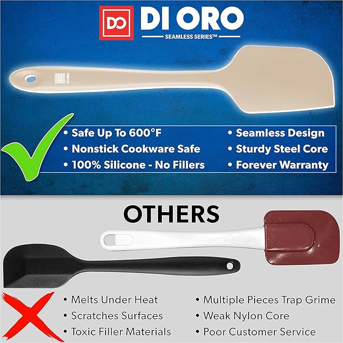 DI ORO Silicone Spatula Set - Rubber Kitchen Spatulas for Baking, Cooking, & Mixing - 600°F Heat-Resistant & BPA Free Silicone Scraper Spatulas for Nonstick Cookware - Dishwasher Safe (3pc, Clay)