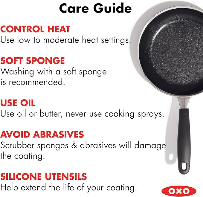 OXO 8” Non-Stick Every Day Frying Pan, BPA-Free Comfort Grip Silicone Handle, Dishwasher & Oven Safe, PFAS-Free Ceramic Skillet, Black