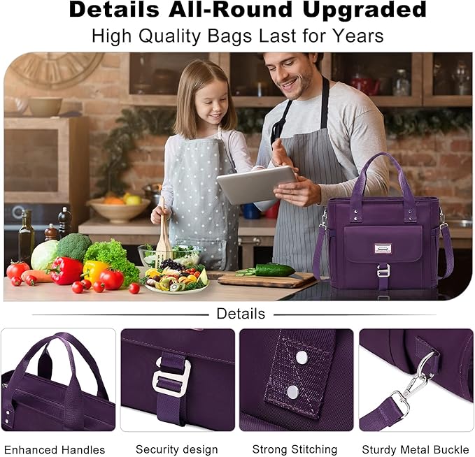 Weitars Lunch Bag for Women Work,Insulated Lunch Box Extra Large Lunch Tote Bag,Wide-Open Tote Cooler Bag With Removable Shoulder Strap with Side Pocket,Lunchbag For Picnic Hiking Beach