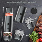 Electric Salt and Pepper Grinder Set 2 In 1 Duel Heads Grinding, Type-C Rechargeable, One-Hand Operation & Gravity, Automatic Salt and Pepper Grinder Set, Adjustable Coarseness (Gunmetal Grey)