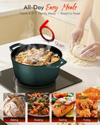 Nuwave 6QT Healthy Enameled Cast Iron Dutch Oven Pot with Lid, Heavy Duty 7-Layer Enamel, Enhanced Rust Protection, Dual Handles, Oven Safe to 500°F for Sourdough Bread Baking, Braise, Stew, Roast