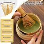 XiaoQuilismic-Matcha Whisk Set: Bamboo blender, matcha bowl, cute stand, ritual tool, Sieve - Family travel with golden texture details, 7-piece set, suitable bowl (yellow)