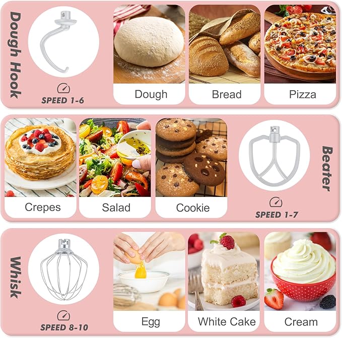 Kitchen in the Box Stand Mixer, 3.5 QT Small Kitchen Electric Stand Mixers, 10-Speed Portable Lightweight Dough Mixer for Daily Use with Egg Whisk, Dough Hook, Beater (Light Pink)