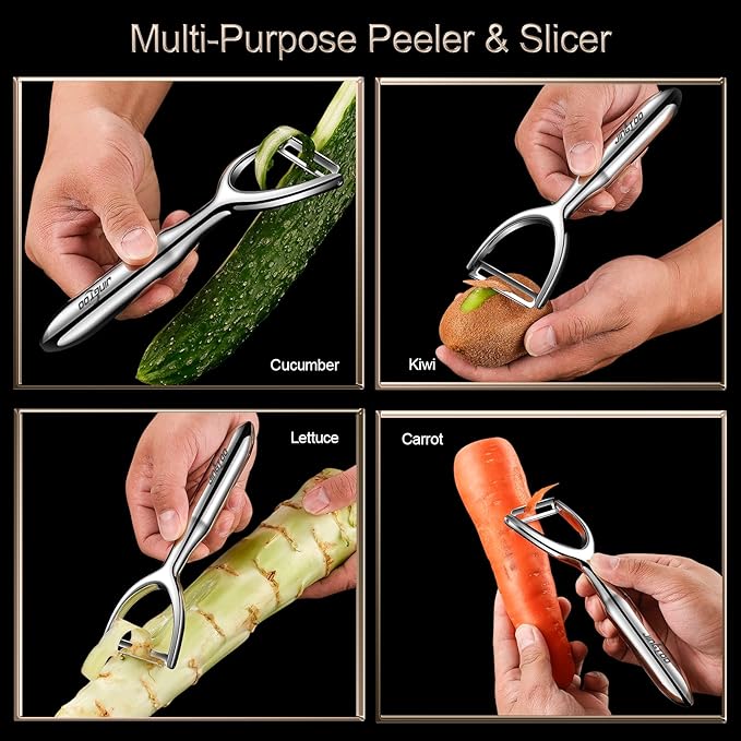 Premium Vegetable Peeler Stainless Steel，Ultra Sharp Peelers for Kitchen, Potato Apple Peeler Rotary Blade, Fruit Veggie Peelers Y Peeler Ergonomic Thickened Handle - 5 Years Warranty (Plain)