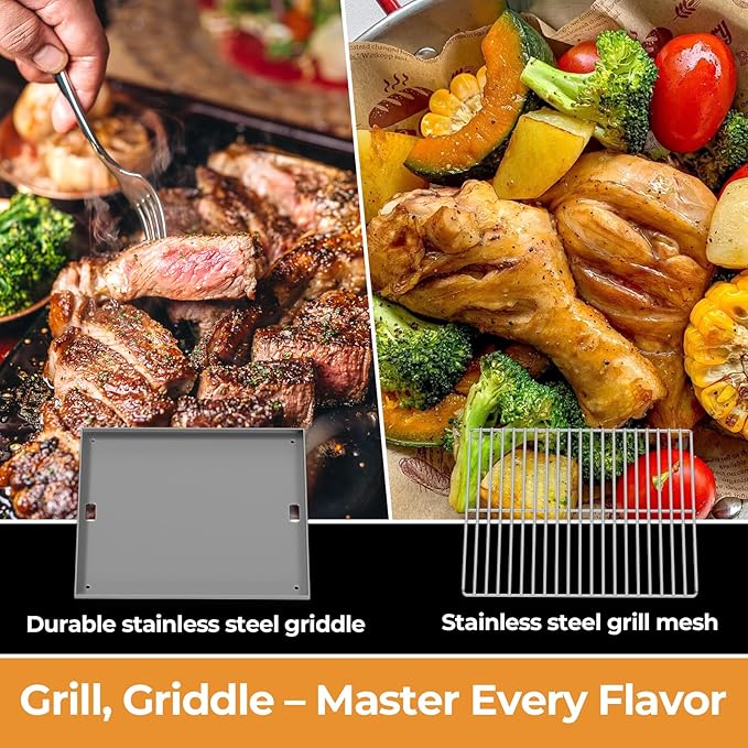 R.W.FLAME Premium 3-Burner Tabletop Propane Gas Griddle Stainless Steel Portable Outdoor Griddle,24,000 BTU Compact Flat Top Camping BBQ Grill,347 Sq. In. Cooking Area,Heavy Duty