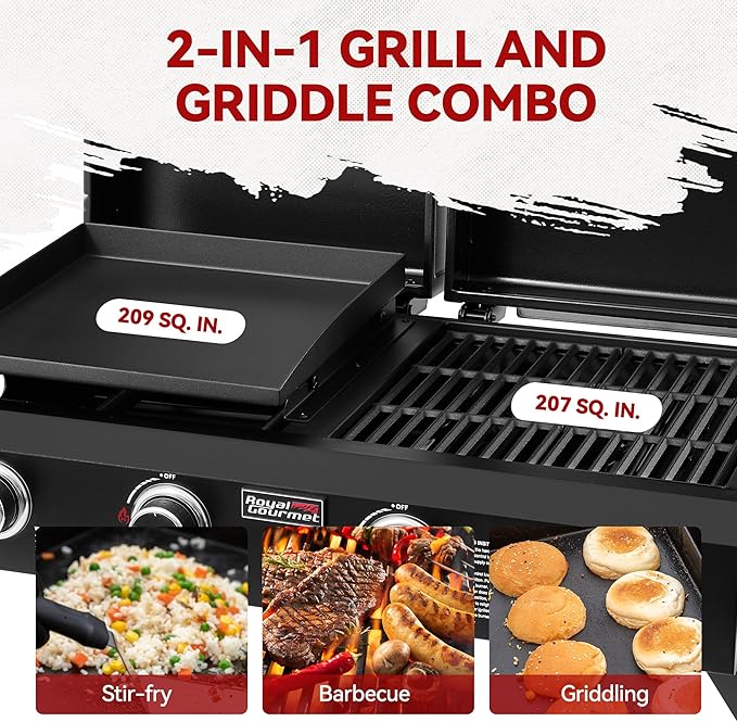 Royal Gourmet GD4002TP 4 Burner Propane Gas Grill and Griddle Combo with Hood, 2-in-1 Portable Grill Griddle Combo with 40,000 BTUs Output for Camping, Tailgating, Backyard, Black