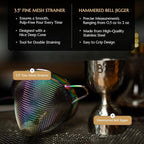 5 Piece Cocktail Kit by Bull In China - Premium Bartender Gift Set Includes Weighted 2 Piece Boston Shaker, Hammered Bell Jigger, Hawthorne Strainer & Fine Mesh Strainer (Stainless Steel)