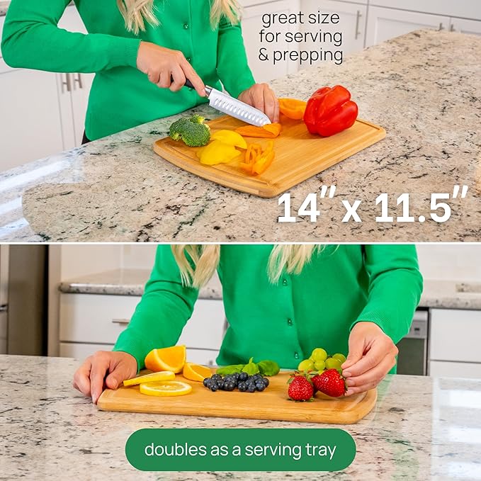 Bamboo Cutting Board – 15 Inch Wood Cutting Boards for Kitchen with Glue-Free Surface™ & Juice Groove – Non-Toxic, FSC-Certified, Durable Wooden Chopping Board