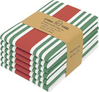 Urban Villa Kitchen Towels 100% Cotton Pack of 6, Highly Absorbent Quick Drying Super Soft Premium Dish Towels 20x30 Inch for Kitchen with Hanging Loop Hand & Tea Towels - Red/Green/White
