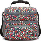 FlowFly Double Layer Cooler Insulated Lunch Bag Adult Lunch Box Large Tote Bag for Men, Women, With Adjustable Strap,Front Pocket and Dual Large Mesh Side Pockets