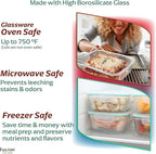 Fusion Gourmet Large Glass Food Storage Containers with Lids [5 Pack, 72 oz, 9 Cup], Airtight, Leakproof, Microwave and Oven Safe Borosilicate Glass