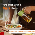 TrendPlain 16oz/470ml Glass Olive Oil Sprayer for Cooking – 2 in 1 Olive Oil Dispenser Bottle for Kitchen Gadgets and Air Fryer Accessories, Salad, BBQ - Green