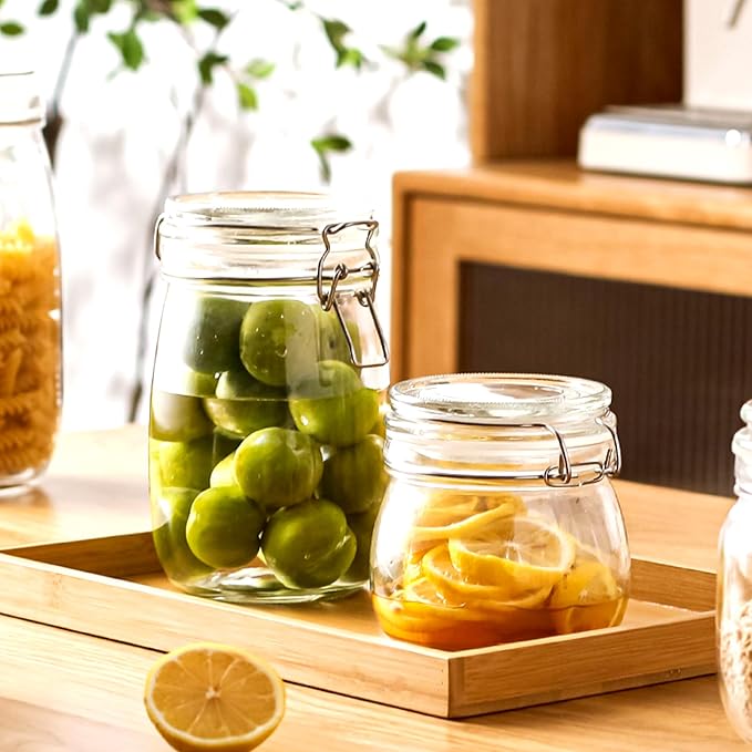Glass Jar With Airtight Lid 24 OZ 3 Pack Airtight Food Storage Containers Leakproof Wide Mouth Canister For Coffee Beans, Sugar, Canning, Candy, Cereal, Pickle, Cookies, Dried Fruits